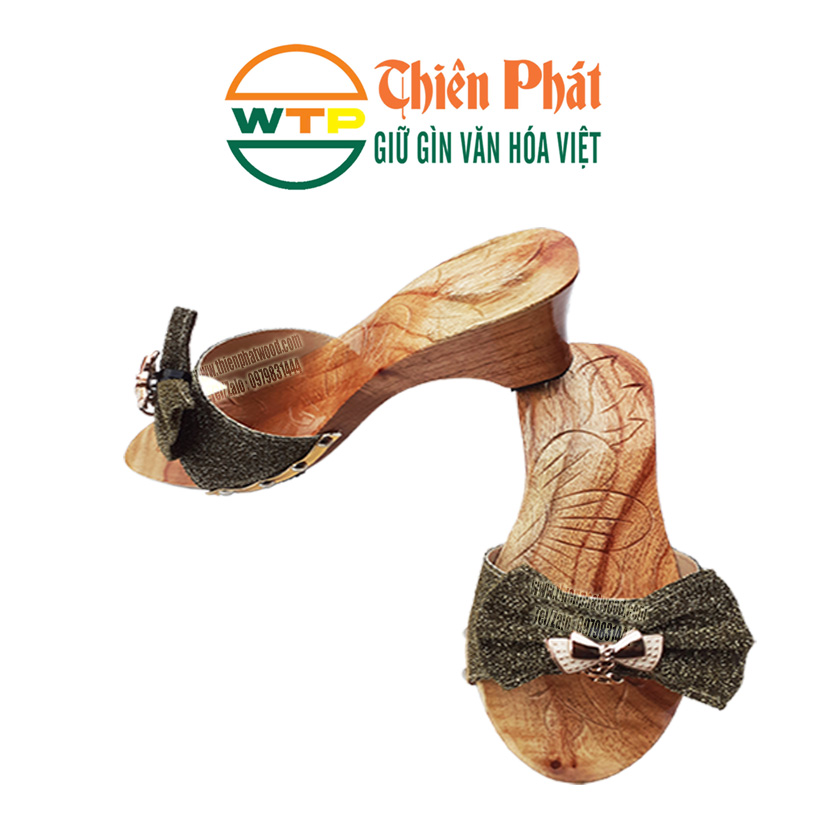 guốc gỗ quai nang đính nơ kinh tuyến lấp lánh nổi bật