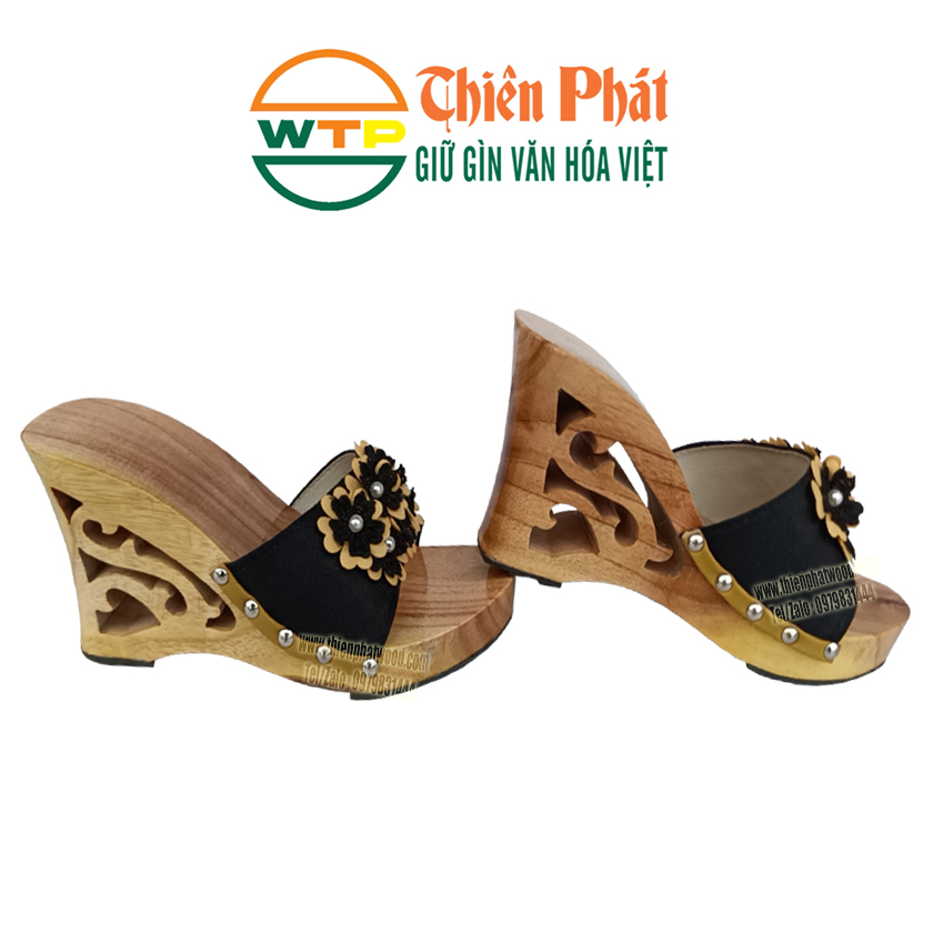 guốc gỗ cổ truyền lọng hoa văn tinh xảo cao 10cm