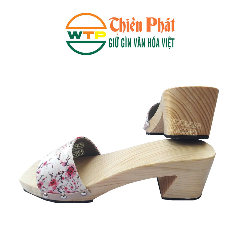 guốc gỗ thông tự nhiên cao 5cm gót vuông dễ đi
