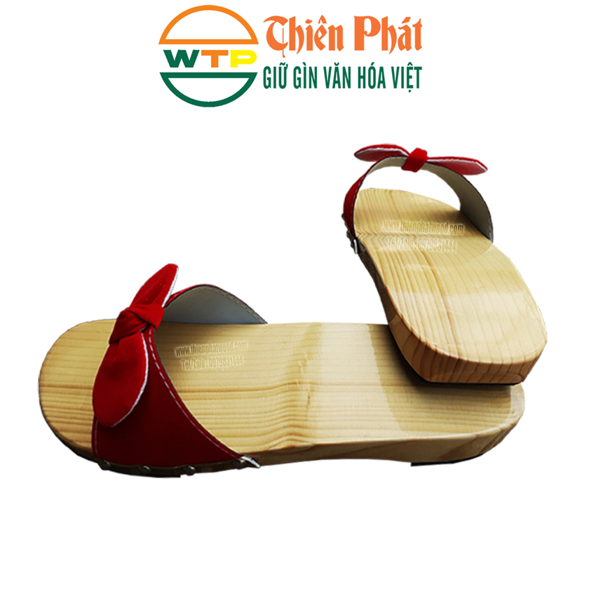 guốc mộc cho nữ quai nhung đỏ đính nơ dễ phối